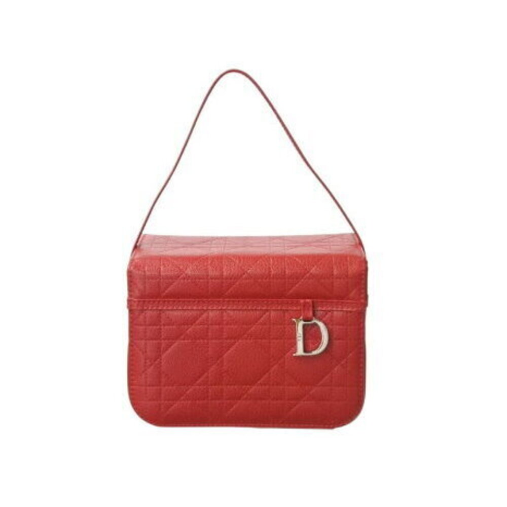 Christian Dior Cannage Vanity Bag Handbag Red Leather